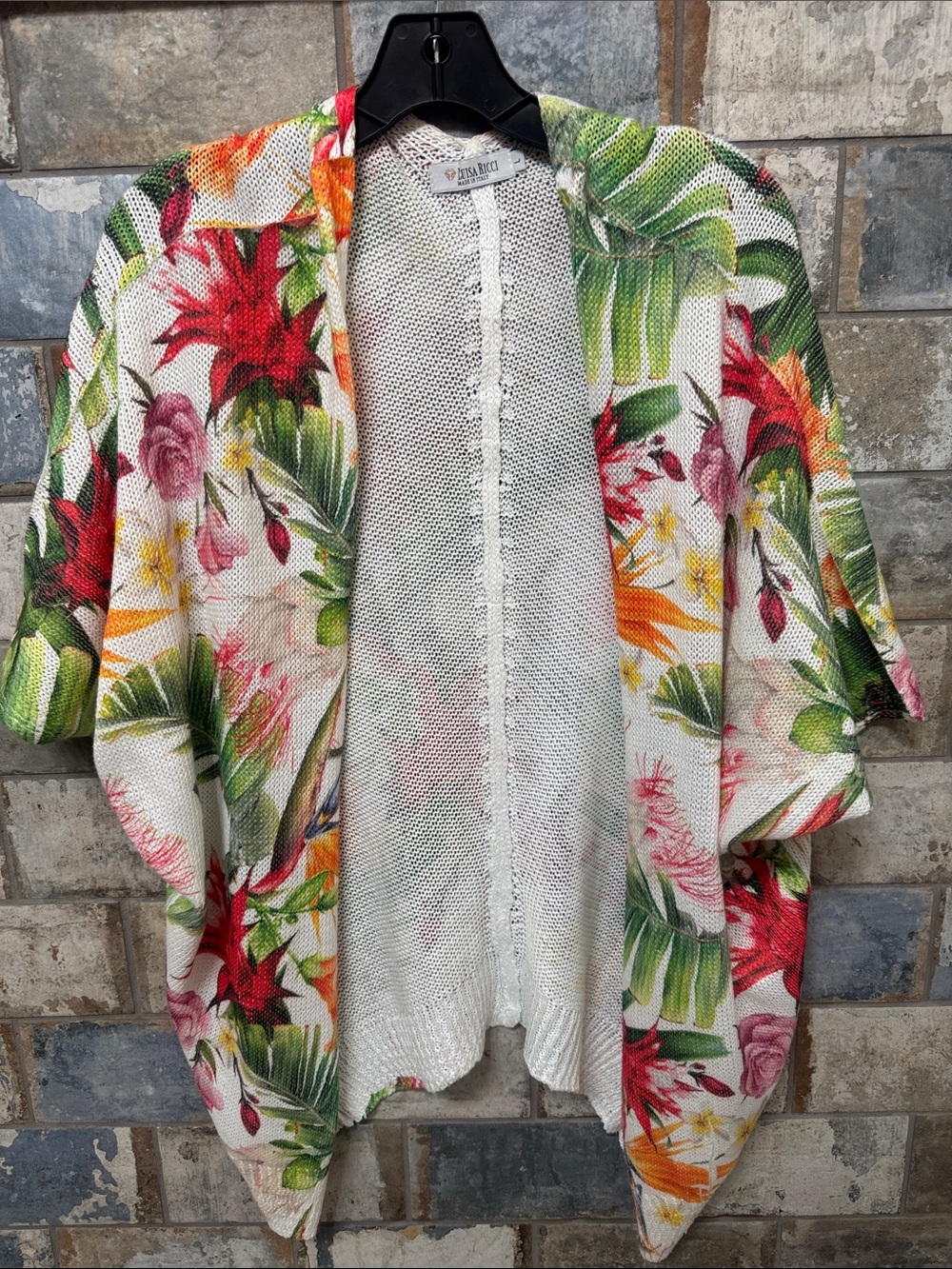 Luisa ricci Floral Open-Front Knit Poncho - White Multi